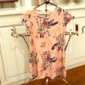 Girls coral/peach floral dress.